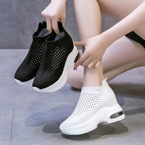 Woman Ulzzang Fashion Platform Sneakers Wedge Shoes For Women 9cm Height Increasing Ladies Walking Set foot Casual Shoes 2021