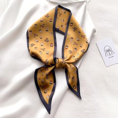 KOI LEAPING Aesthetic fashion printing long silk scarf female multi-function decorative scarf headband tie wrist strap bag belt
