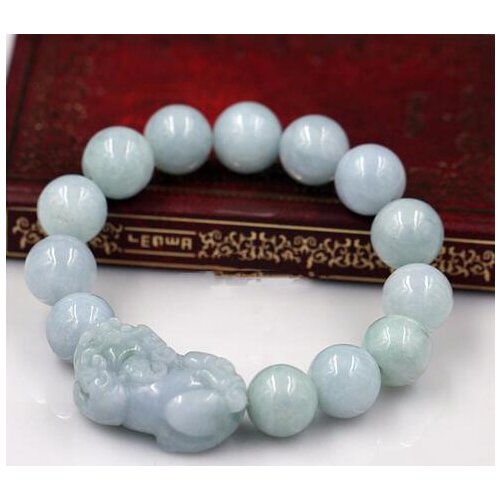 100% bracelet de jadeite vert naturel Bracelet de Pixiu chanceux courageux 12mm