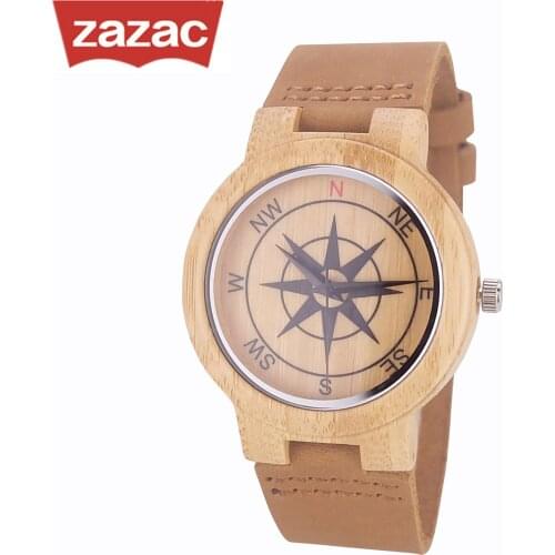 2018 Creative Watches Compass Pattern Deisgner Quartz Wrist Watch Natural Wood Watches Mens Genuine Leather Wristwatch Gifts