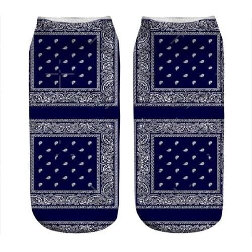 2021 Womens socks kawaii Bandana in Blue Printed Socks Woman harajuku Happy Funny Novelty cute girl gift Socks for women