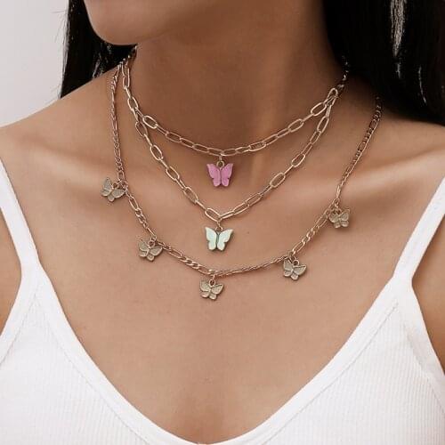 3 Pcs/Set Cute Butterfly Choker Necklace for Women Sweet Gold Color Statement Clavicle Necklace Jewelry Gifts