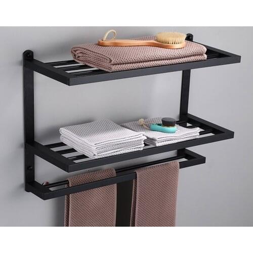 3 Layer Space Aluminum Wall Mounted Towel Holder Bathroom Towel Paper Storage Rack Hanger Shampoo Shower Gel Organizer Shelf