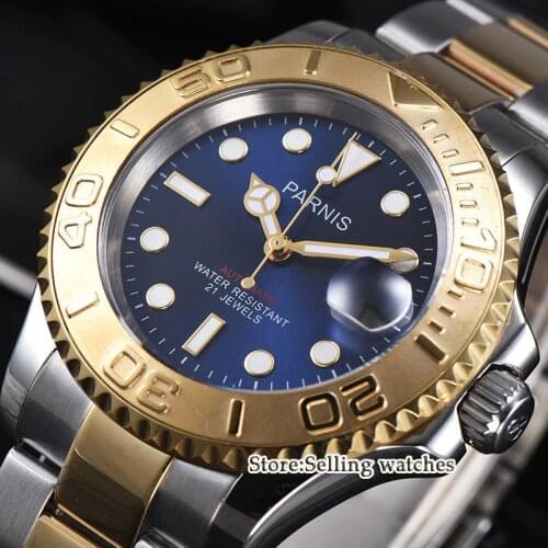 41mm parnis Blue Dial Sapphire Crystal ceramic bezel Luminous Date 21 jewels Miyota Automatic Mechanical mens Watch