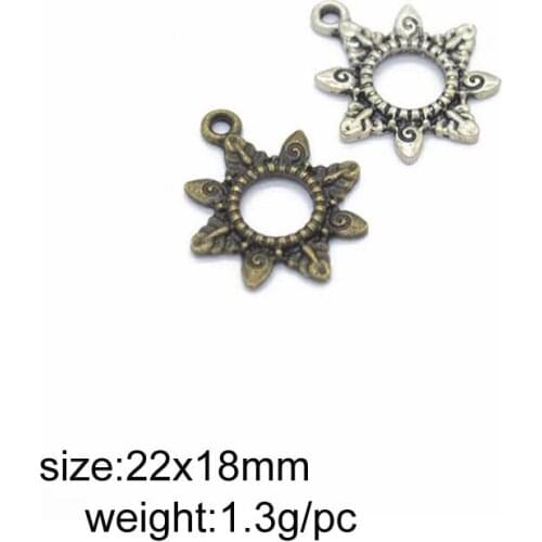 50pcs 22x18mm Alloy Antique Silver/Antique Bronze Sun Charms Pendant Fit For DIY Necklace Bracelet
