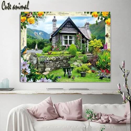Garden 5D Diamond Painting Flower Villa Landscape Full Square Round Drill DIY Diamond Embroidery Rhinestone Mosaic Decoration