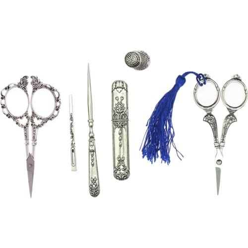 6pcs European Vintage Silver Embroidery Sewing Scissors Thimble Needle Case