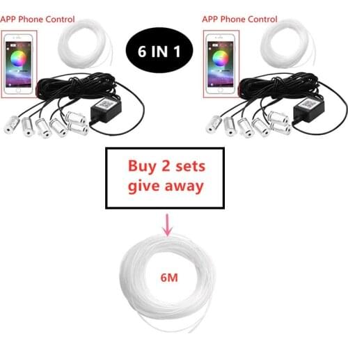 6 IN 1 8M RGB LED Atmosphere Car Light Interior Decoration Fiber Optic Strip Lights by App Control 12V Decorative Ambient Lamp