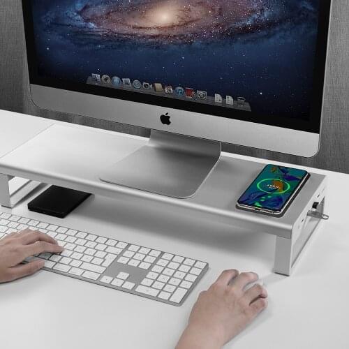 Aluminum holder computer Laptop monitor stand Riser with Wireless Charging and 4 USB 3.0 hub Support Transfer Data Metal