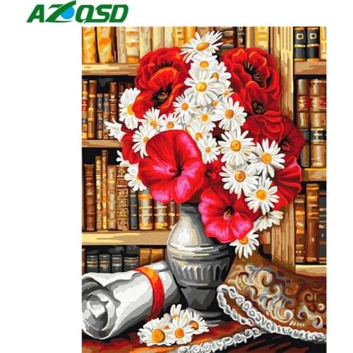 AZQSD Diamond Embroidery Poppy Daisy Mosaic Rhinestones 5D Diamond Painting Flower Cross Stitch Kits Handicraft Home Decor Gift