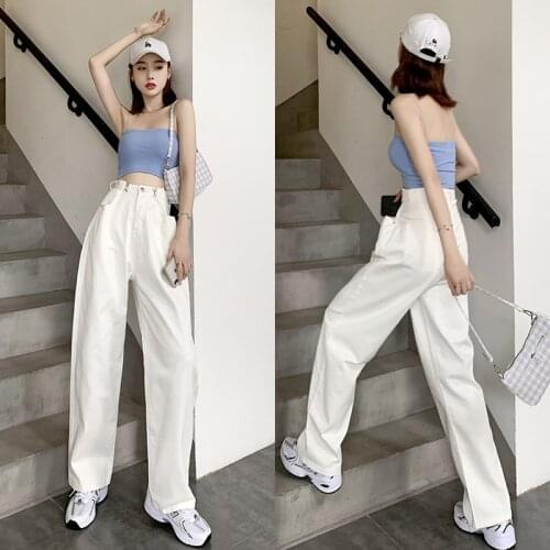 Wide-Leg Pants 2020 White Jeans High Waist Denim Harem Pants Boyfriend Jeans for Woman Loose Trousers Vaqueros Mujer