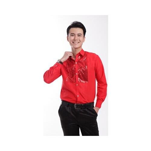 Free shipping red tuxedo shirts party/event shirts red sequins glitter decoration