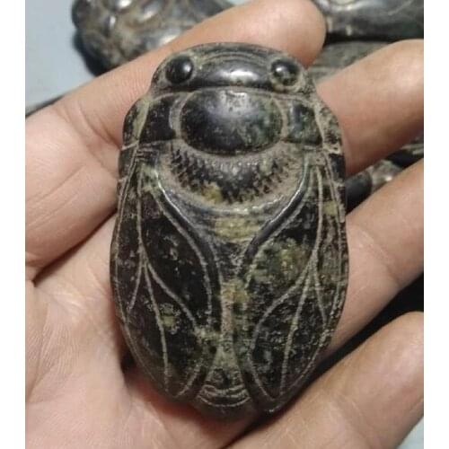 Home Decoration Chinese Hongshan Culture Antique Jade Black Iron Meteorite Cicadas Statue Arts and Crafts
