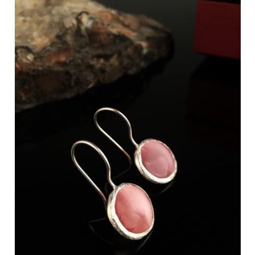 Dr Stone Natural Stone Women 'S Cat 'S Eye Stone Silver Plated Earrings XKRB20 373144761