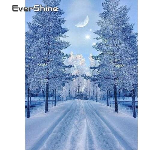 EverShine 5D Diamond Embroidery Forest Diamond Painting Full Drill Square Tree Picture Of Rhinestones Mosaic Winter Home Decor