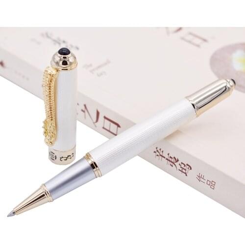 Jinhao Luxurious Rollerball Pen with Ink Refill, Classic Style Dragon Clip White Writing Signature Pen Business Office Supplies