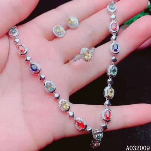 KJJEAXCMY fine jewelry 925 sterling silver inlaid natural color sapphire earrings ring pendant popular girl suit support test