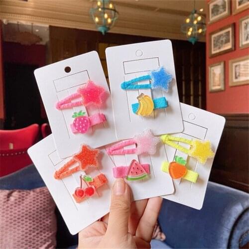 Korea original new fluorescent color jelly cartoon fruit five-pointed star children girls pressure clip BB clip set head jewelry