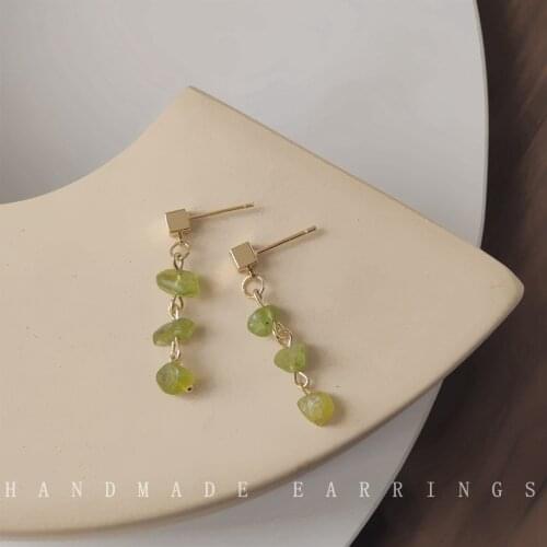 Fashion Retro Palace Gravel Design Earrings S925 14K Real Gold Plated Peridot Earrings Female Tide Summer Earrings