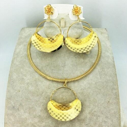 Fashion Dubai gold jewelry set African bridal wedding gift for women Saudi Arabia Necklace Earrings collar jewelry