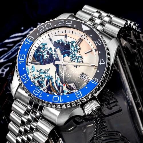 SHIRRYU Mens Diver Watches,Men Automatic Watch Mechanical Wristwatch Dive 20Bar Waterproof BGW9 Luminous Chronograph Bezel NH35