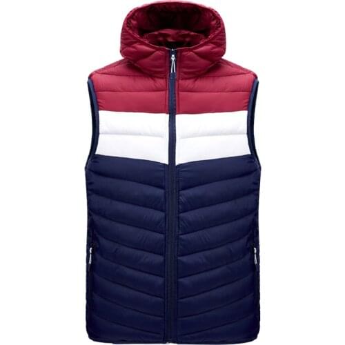 2020 Autumn Winter Sleeveless Jacket for Men Fashion Warm Hooded Male Winter Vest Light Plus Size Color Matching Mens Waistcoat