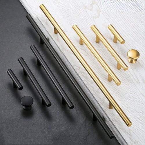 NAIERDI-Tiradores de armario de acero inoxidable, pomo recto en negro y dorado cepillado, para puerta de closet y cocina