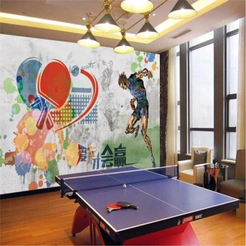 Retro Hand-painted Table Tennis Sports Wall Paper 3D Gym Table Tennis Room Industrial Decoration Gray Background Mural Wallpaper