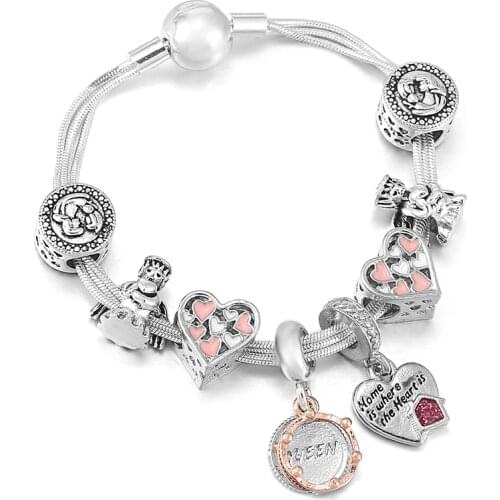 2021 Newest Angel Beads Charm Bracelets With Romantic Queen Pendant Bracelets Bangles For Women Fiancee DIY Jewelry Gift