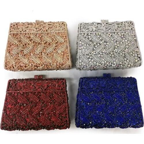 2021 New Style Silver/Blue/Red 4 Colors Evening Crystal Clutch Party Wedding Clutches Luxury Women’s Diamond Leaves Handbags