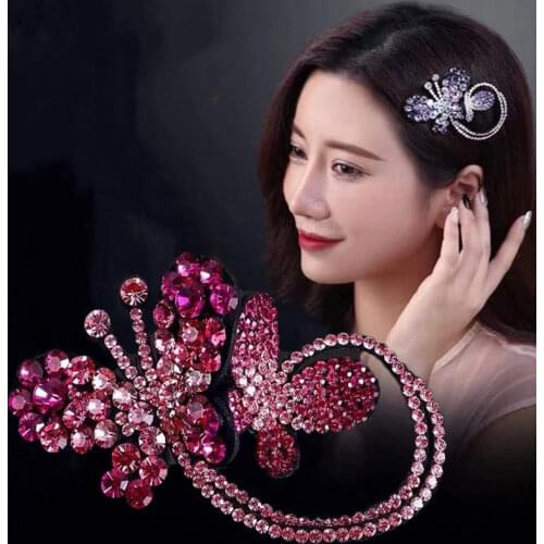New Rhinestone Hairpins Barrettes Flower Butterfly Side Duckbill Hair Clips For Women Ponytail Holder Hair Accessories Crystal