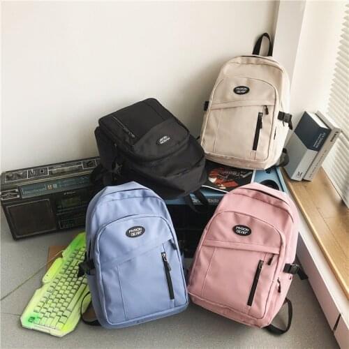 Harajuku Style Solid Color Fashion Womens Backpack Summer New Large-capacity Student School Bags Nylon School Backpack