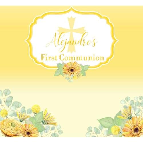 Custom God Bless Spring First Communion Flower Leaves Yellow backdrops High quality Computer print party backgrounds