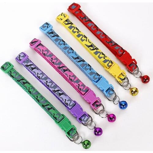 Camouflage Dog Collar for Small Dogs Cat Collars Adjustable Nylon Buckle Dog Collar Chain With Bell Dog Necklace Fitting