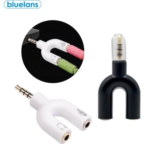 2-in-1 3.5mm U-shape Audio Adapter Laptop Mobile Phone Stereo Player Plug Earphone Splitter Headset Microphone Convers