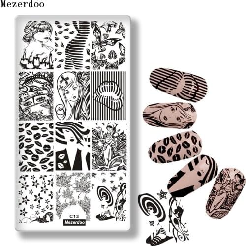 Pretty Girl Kiss Theme Nail Art Stamping Template Image Plate Rectangle Butterfly Maple Leaf Pattern Stamp Plates for Nails C13