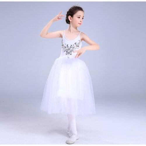 Romantic Ballet Tutu Costumes Children Straps Long Tulle Swan Dancing Ballerina Dress Girls Skating Dress Suit Outfits