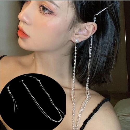 Silver Color Bar Long Thread Tassel Drop Earrings for Women Glossy Baroque Korean Earring Pearls Hair Clips Pin Fashion Jewelry