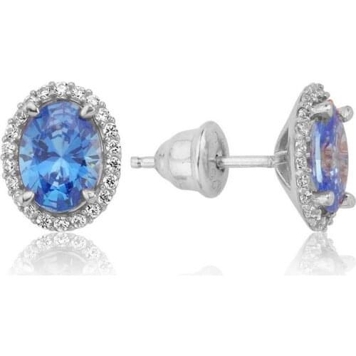 Valori Jewels 2 Carat, Zirconia Fancy Blue & White Oval Gemstone, Rhodium Plated, Sterling Silver Earrings