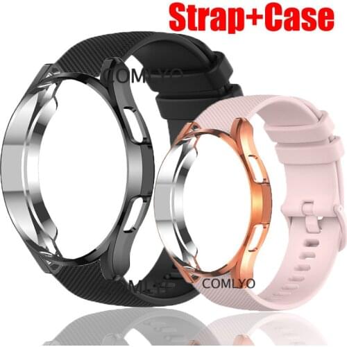 2in1 Pack for Galaxy watch 4 Classic 46mm 42mm Strap Silicone Band Bracelet TPU Cover Case Protector
