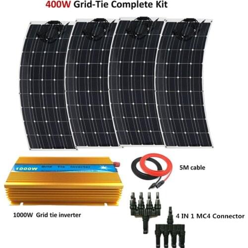 400W Grid tie System 4pcs 100W Flexible Solar Panel Module with 1000W inverter 400W solar panel home system kit