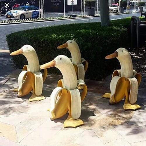 Peeled Banana Duck Resin Statue Creative Cute Banana Duck Garden Decoration Resin Crafts Animal Figurines Desktop Ornaments