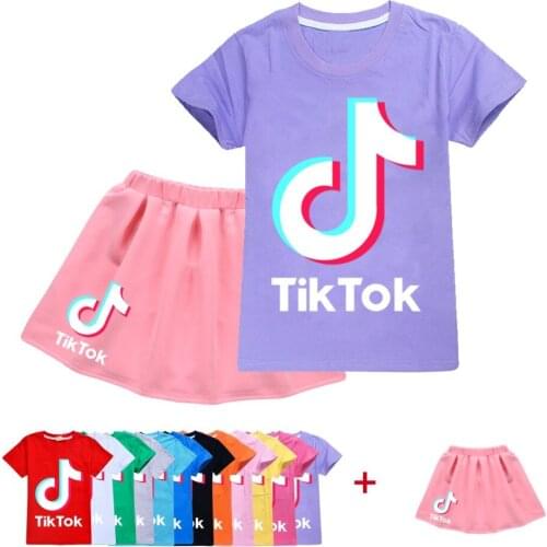 TIK TOK new fashion fine cotton casual summer dress T+ skirt suit for girls
