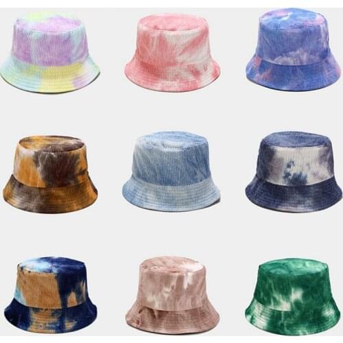 Autumn Winter Corduroy Bucket Hat Women Popular Tie-dyed Bucket Hat Wild Trend Thick Sun Hat Men Bob Panama 12 Colors