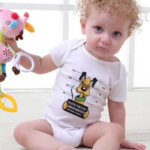 Funny Disney Print Baby Rompers Bad Goofy Newborn Jumpsuits Short Sleeve Loose Soft White Baby Boys Girls Bodysuit Infant Onesie