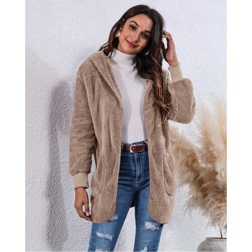 Female Jacket Plush Jackets Coat Women Windbreaker Autumn Winter Warm Outwear Hooded Pockets Vintage Oversized Coats Plus Size