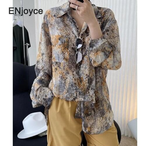 Summer Floral Long Sleeve Shirts for Women Vintage Printed Loose Korean Style Blouse Ladies Workwear Outfits Casual Shirt