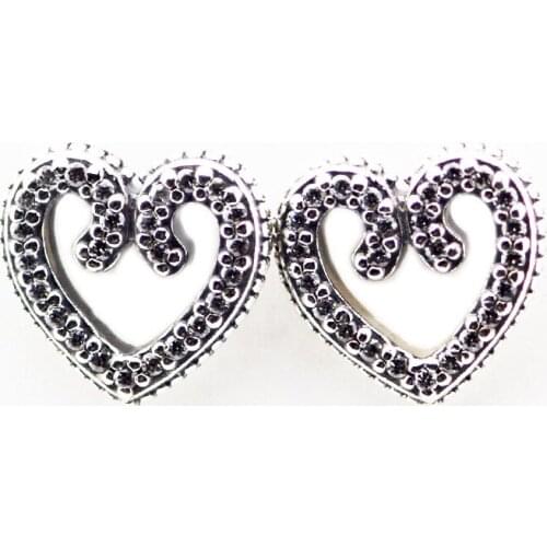 Earring Heart Swirls Stud Earrings with Clear CZ Sterling-Silver-Jewelry 100% for Women Luminous Brincos Oorbellen Pendientes