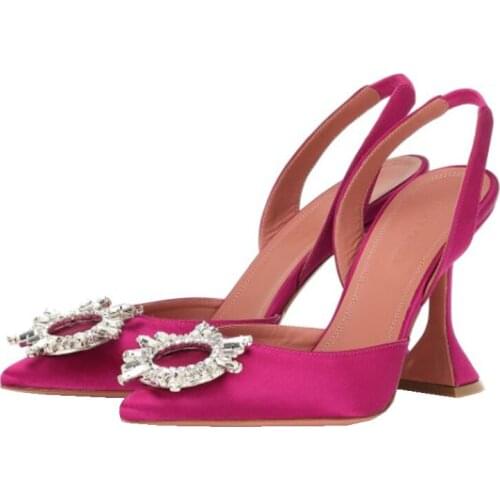 2021 Brand women Pumps luxury Crystal Slingback High heels Summer bride Shoes Comfortable triangle Heeled Party Wedding Shoes