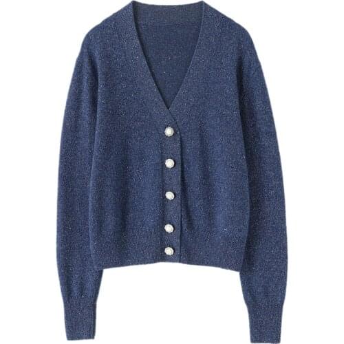 European fashion womens cozy autumn knitted coat casual v neck long sleeve 100% cashmere cardigan